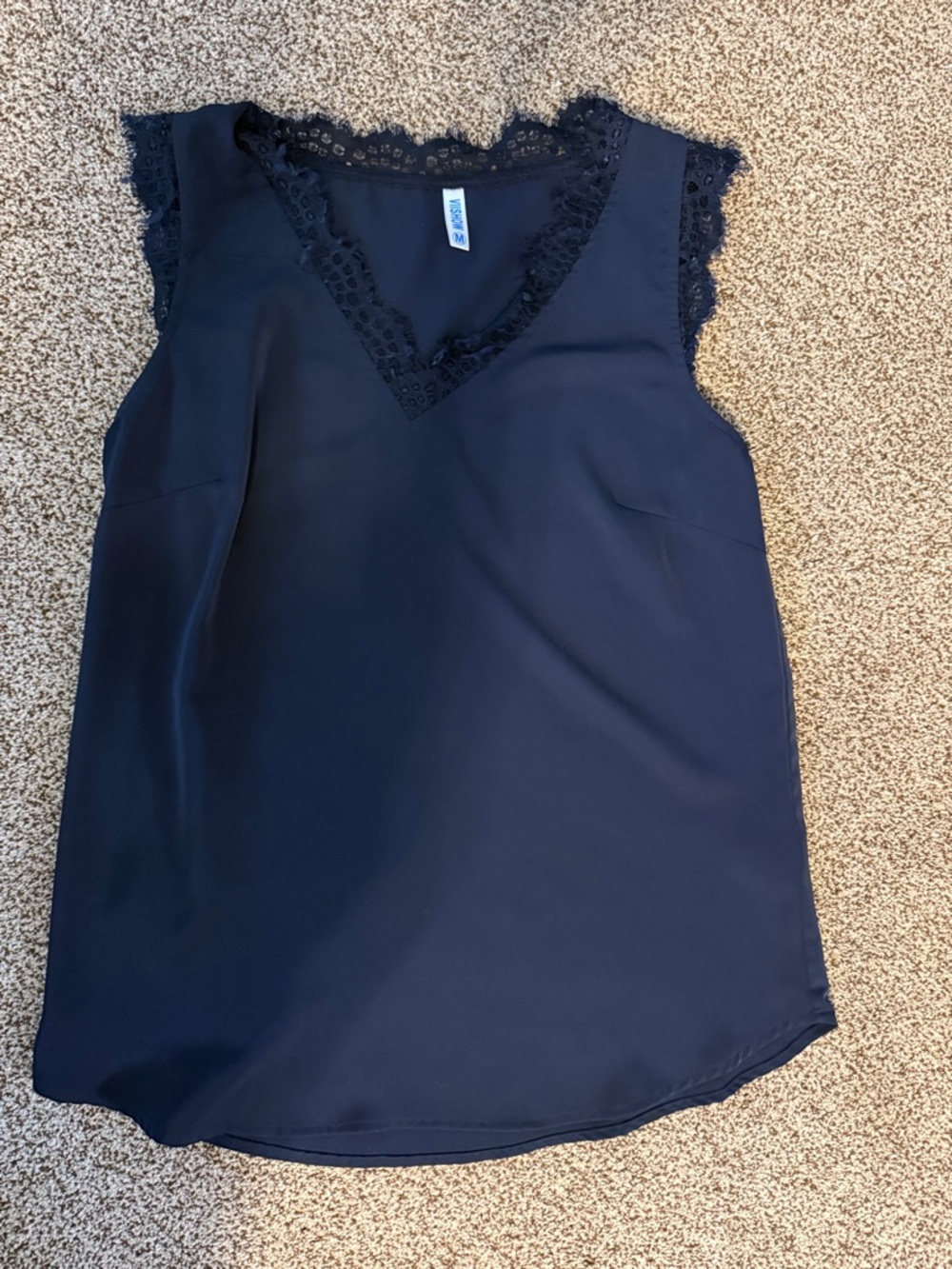 Navy Lace Trim V-Neck Tank Top